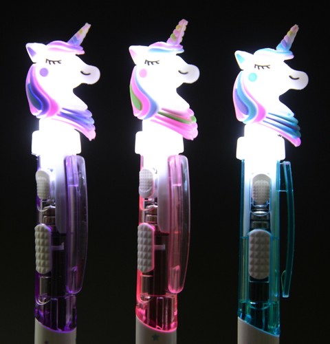3 Pcs Cartoon Unicorn Light Up Ink Pen Office School Writing Stationery Gift - Picture 3 of 4