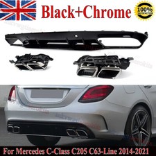 Rear Diffuser Black Exhaust For Mercedes C Class C205 A205 & C63 Coupe 2014-2021