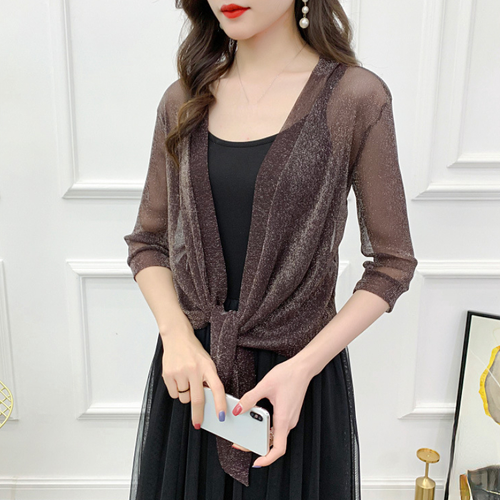 Women Shiny Mesh Cardigan Bolero Shrug Sheer Open Front Cropped Shawl Top Summer - Picture 1 of 23