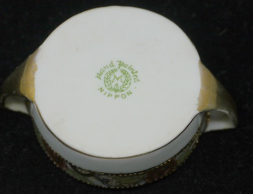 SET OF 5 HAND PAINTED NIPPON PORCELAIN OPEN SALTS w HANDLES, FLOWERS, MORIAGE - Picture 5 of 5