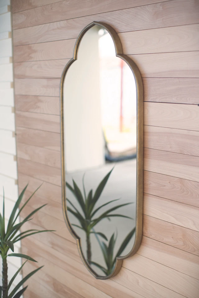 Elegant Graceful Arched Design 48 Inch Antiqued Gold Metal Mirror Shaped - Image 2 of 2