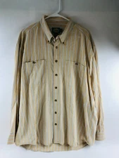 Cabela's Shirt Men's Size XL Cream & Blue Long Sleeve Button Down Striped Front