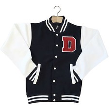VARSITY BASEBALL JACKET UNISEX PERSONALISED WITH GENUINE US COLLEGE LETTER D