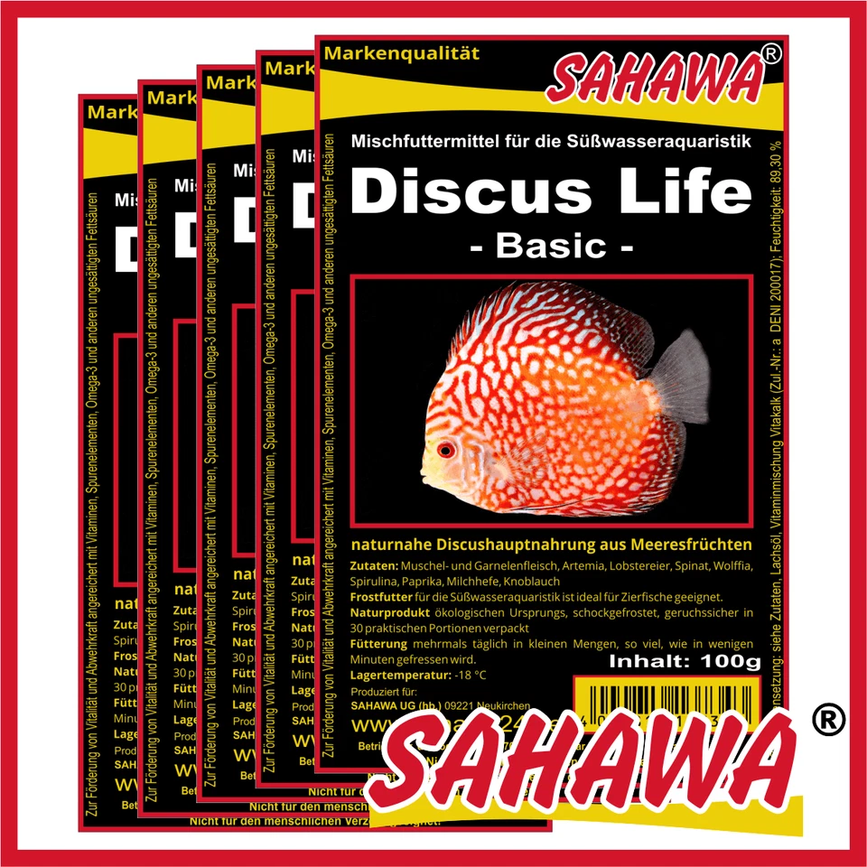 SAHAWA Frostfutter Fischfutter Aquarium 5 x 100g Blister Sorte: Discus Basic