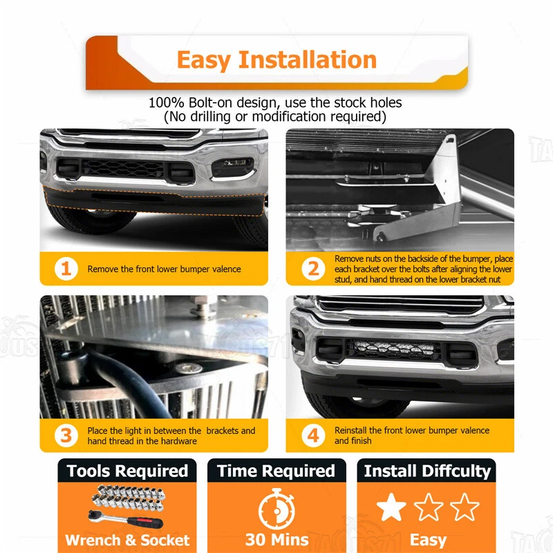 for Ram 2500/3500 19-21 22 23 24 Bumper 100W 22'' LED Light Bar Mount Wire Combo - Image 3 of 4