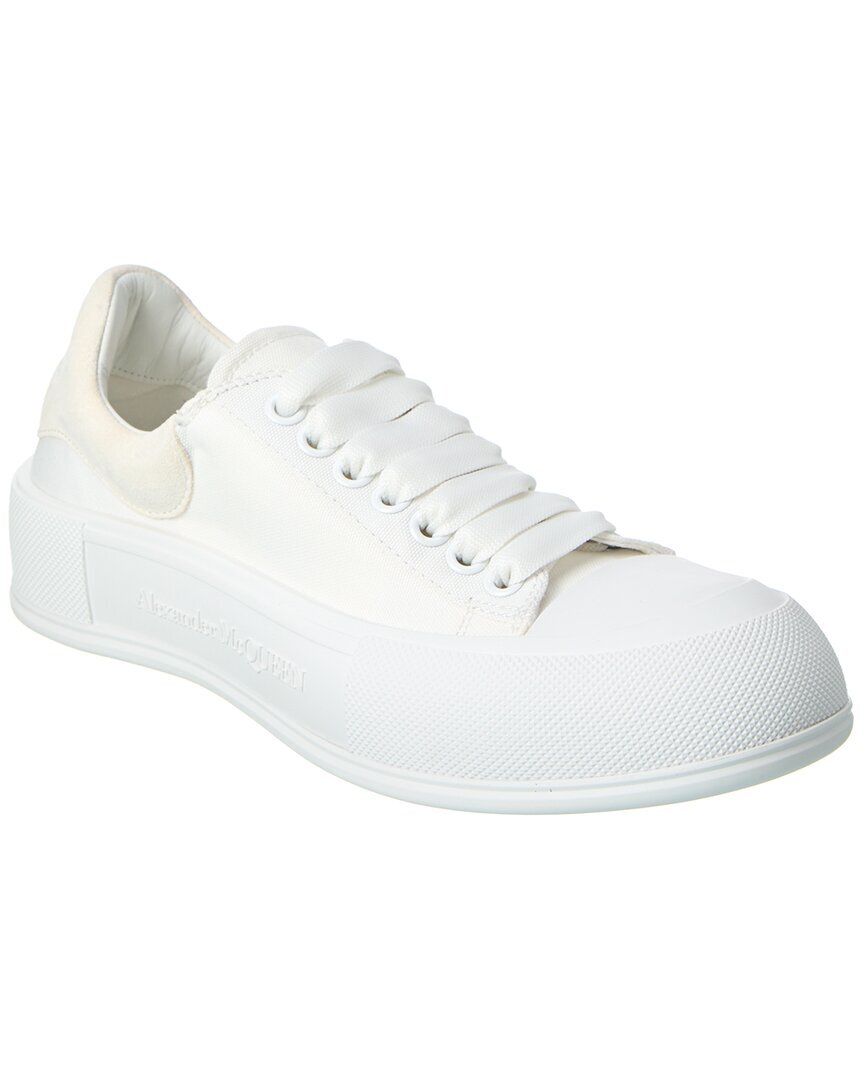 Женские кроссовки Alexander Mcqueen Deck Plimsoll из парусины и замши, белые 40