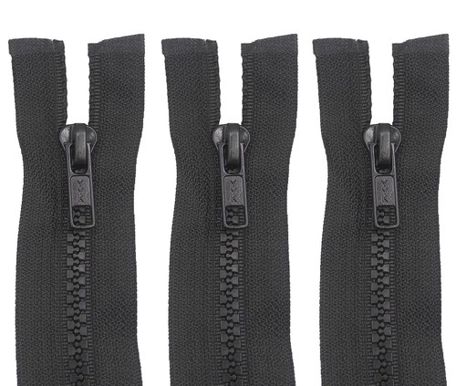 3 x Zips Plastic Teeth Chunky Zip Black Open End Quality Zipper #5 Sizes 30-45" - Picture 3 of 3