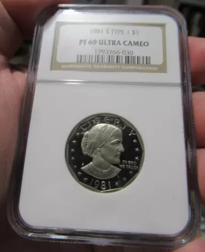 1981 S Type 1 Susan B. Anthony Dollar, SBA, NGC PF 69, ULTRA CAMEO