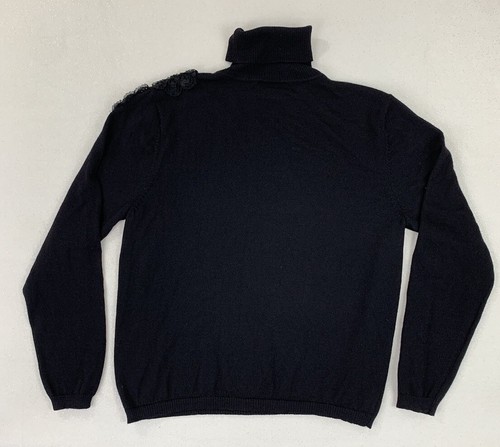 Pendleton Turtleneck Sweater Womens L Merino Wool Black Appliqued Flowers - Picture 3 of 12