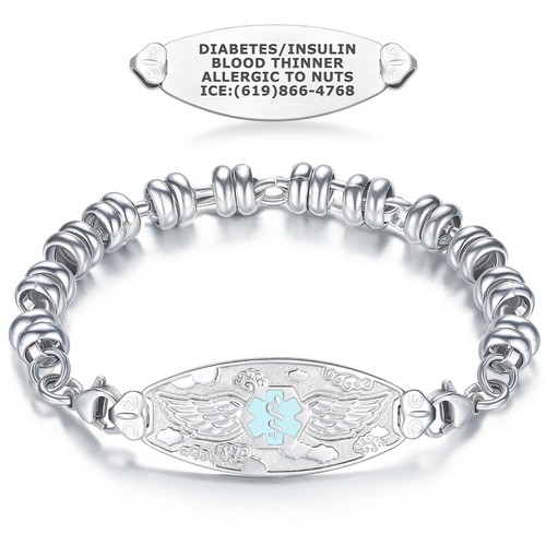 Divoti Medical Alert ID Bracelet - Custom, Engraved Angel Wing and Wrapped Link - Picture 11 of 13