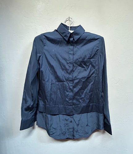 Vince Womens Button Up Long Sleeve Shirt Contrast Cotton Silk Blue Size 0 New