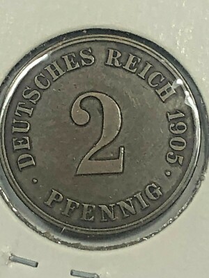 1905-J  Germany 2 Pfennig Foreign Coin #0968