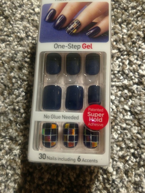 KISS imPRESS Press-On Nails FLASH MOB Glossy NAVY+IRIDESCENT MOSAIC