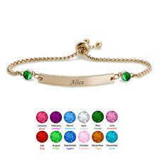 Personalised Birthstone Bracelet Engraved Name / Text for Her Birthday Wedding