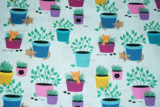 Cat Fabric, Kitty Fabric, By The Yard, Plant Fabric, QT Fabrics, Quilting Fabric
