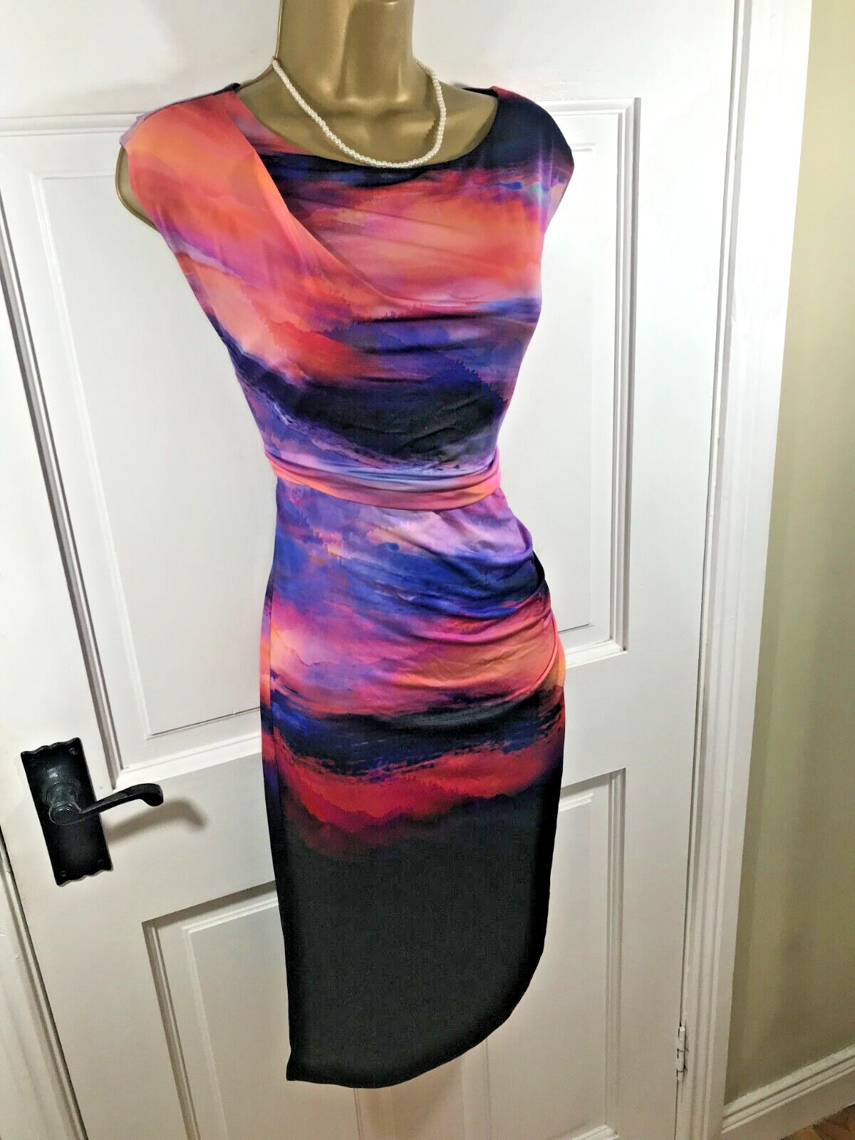 Coast Black & Multicoloured Patterned Lined Dress, UK 12, New with Tag £85 €110
