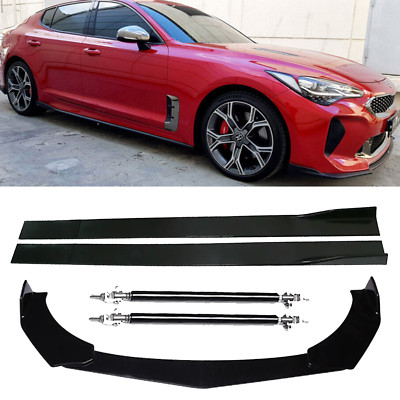 Front Bumper Lip Splitter + Side Skirts + Strut Rods For Kia Stinger 2018-22