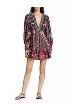 Seashell Tapestry Balloon-full Sleeve Minidress Medium Farm Rio Authentic Dress