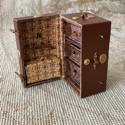 Pat Tyler Dollhouse Miniature Brown Leather Steamer Trunk Bag Luggage Case 862