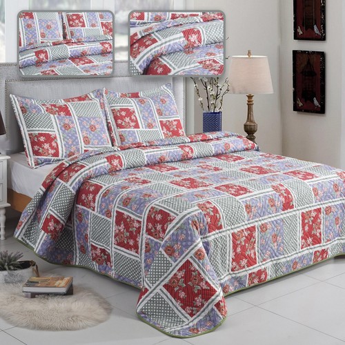 3PCS Quilted Bedspread Set Patchwork Comforter & Pillow Shams Double King - Picture 101 of 221