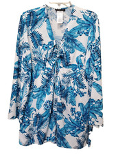 La Blanca Blue Tropical Palm Print Lace Up Tranquility Swimsuit Cover Up Size M
