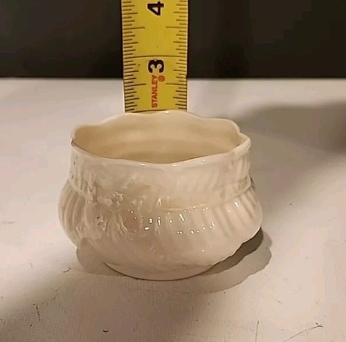 Vintage Belleek Yellow Ribbon Bow Ivory Porcelain Sugar Bowl Marked - Picture 6 of 8