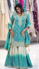 Fancy Designer Silk Top Palazzo Suit With Dupatta For Reception Wear