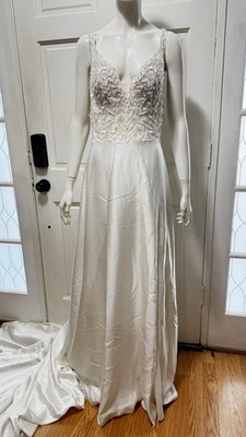 JUSTIN ALEXANDER Fidella Charmeuse A-Line Gown with Beaded Embroidery S 12