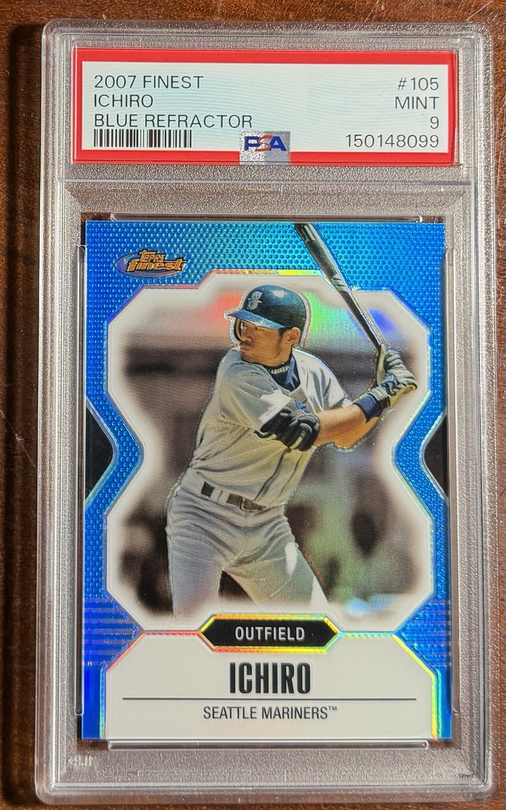 2007 Topps Finest Ichiro Suzuki BLUE REFRACTOR🌈PSA 9🚨MINT💎/399🎯COLOR MATCH!