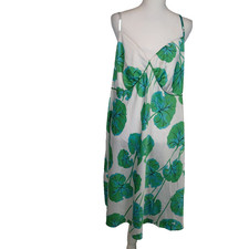 Diane Von Furstenberg Target Geranium Leaf Print Satin Slip Dress 2x white green