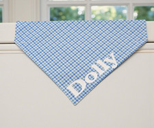 Personalized Dog Bandana Blue Plaid Gingham OVER THE COLLAR Slide on Bandanna