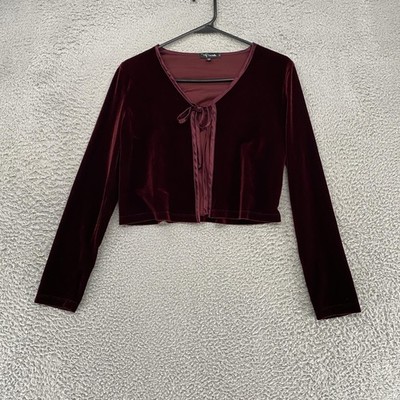 My Michelle Y2K Cardigan Womens Small Burgundy Velvet Tie Front Cardi Whimsigoth