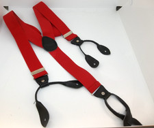 MENS RED SUSPENDERS BRACES ELASTIC BUTTON ADJUSTABLE LEATHER NEW