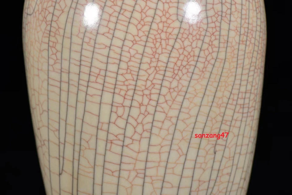 7.8" old archaic song dynasty ge kiln porcelain beige golden silk clematis vase - Image 4 of 4