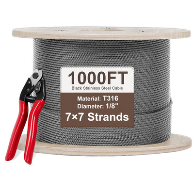 Heavy Duty 1000FT T316 Stainless Steel Cable - 1800 Lbs Strength, Cutter Include