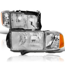 Chrome Headlights Compatible With 1999-2001 Dodge Ram 1500 99-02 2500 3500 Sport