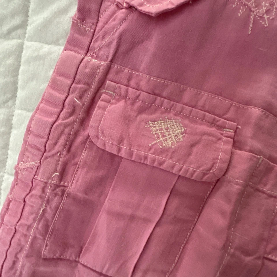 RALPH LAUREN 工装短裤女式 12 粉色亚麻丝绸刺绣伞兵 Y2K — 第 2/4 张图片