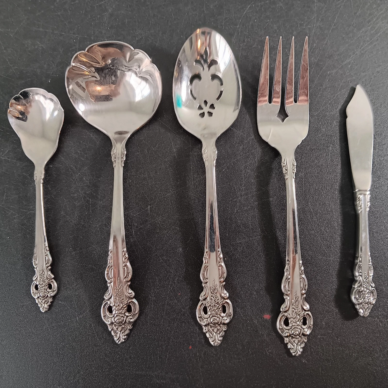 Set Of 5 Assorted Oneida Community "Cherbourg" Stainless Steel Serving Utensils