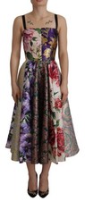 Dolce & Gabbana Dress Midi Patchwork Floral Jaquard Women's Silk Authentic