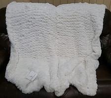 Plush Heavy Faux Fur Weave Reversible White Throw Blanket 60"X60" BRITANICA