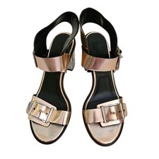 Alexander McQueen Block Heel Sandals EU 38 US 8 Bronze Patent Leather McQ Italy