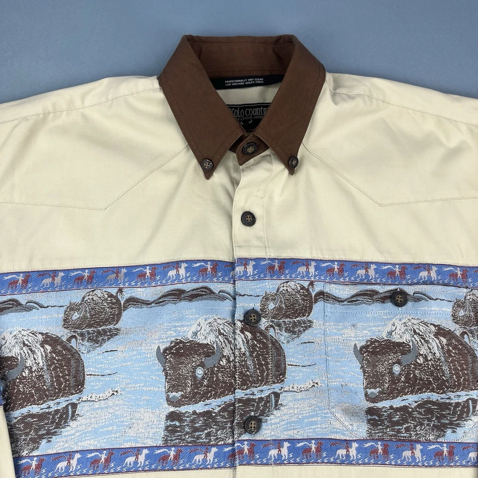 Camisa vintage con botones Buffalo Country Western Wear manga larga para hombre talla M Foto 2 de 4