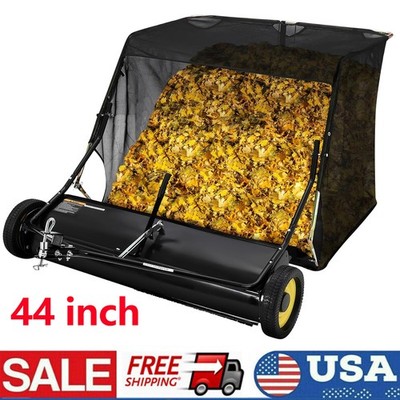 Tow Behind Lawn Sweeper 44 Inch 25 Cubic Foot Hopper Bag Leaf Grass Catcher