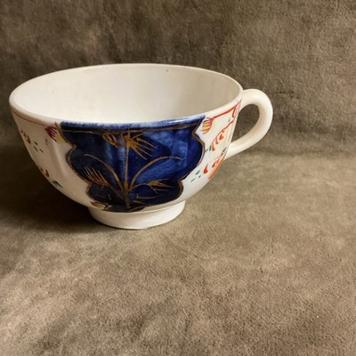 Antique Gaudy Welsh Tea cup blue orange hand-painted floral design 19th Century 