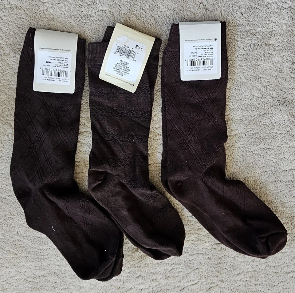 Lot 3 Bass Brown BAMBOO Rayon Blend Womens socks Mid-calf Sz 9-11 - Image 2 of 2