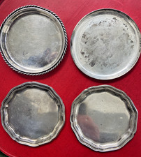4 Vintage Gl&auml;ser-Untersetzer Untersetzer aus Metall, versilbert | 9 cm &Oslash;