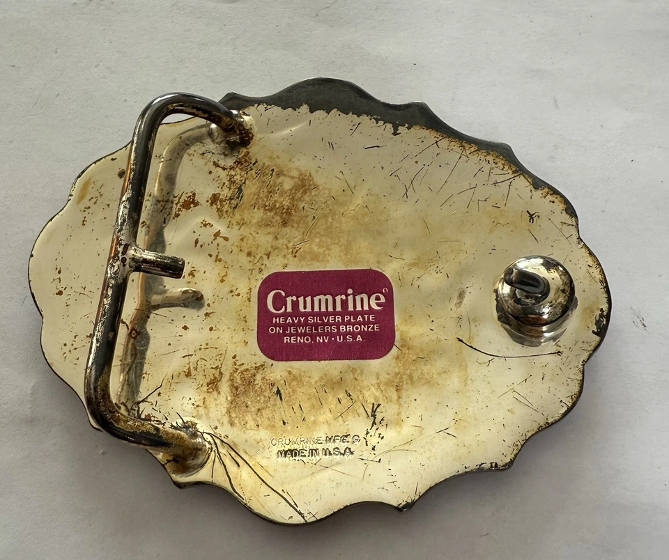 Винтажная пряжка ремня CRUMRINE Western Roses посеребренная поверх бронзы - Изображение 2 из 2