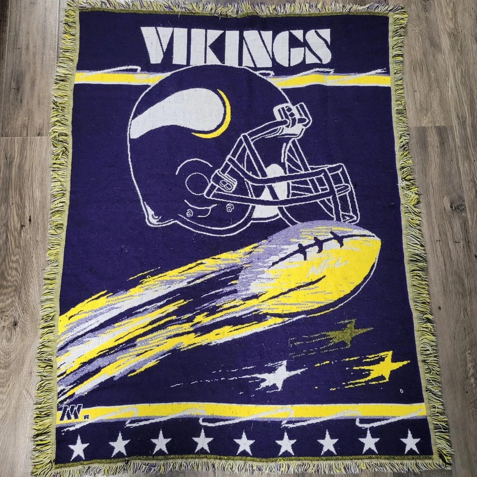 Manta de fútbol americano NFL Minnesota Vikings púrpura amarillo decoración vintage Foto 2 de 4