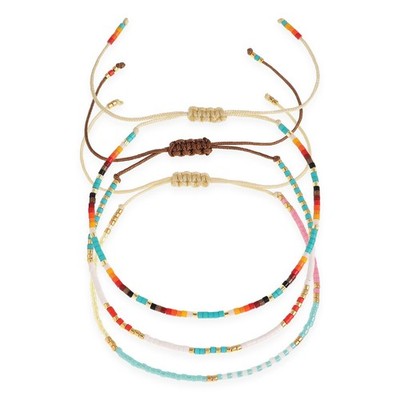 Turquoise Pink Beaded Stack Bracelets Set for Women, 3Psc Cute Dainty Boho Handm