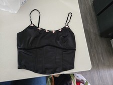 Wild Fable Women's Size XS Rosette Satin Corset Top Black